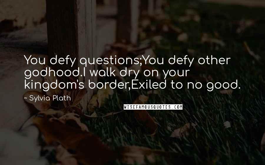 Sylvia Plath Quotes: You defy questions;You defy other godhood.I walk dry on your kingdom's border,Exiled to no good.