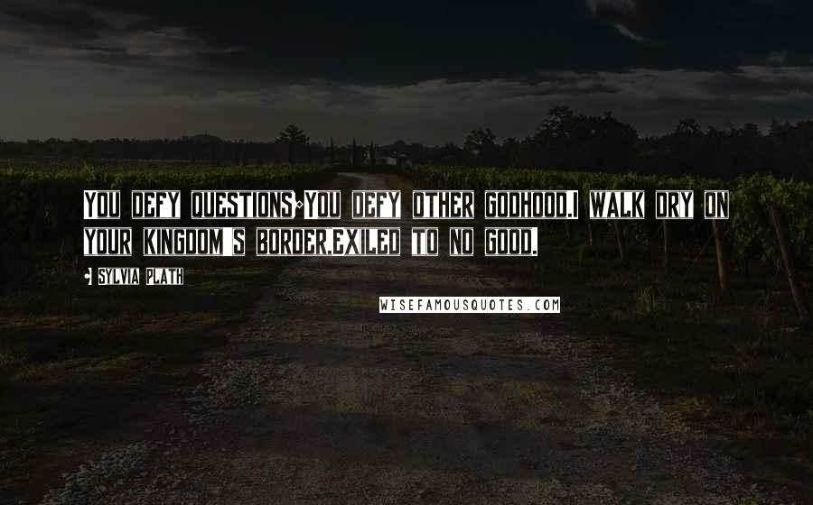 Sylvia Plath Quotes: You defy questions;You defy other godhood.I walk dry on your kingdom's border,Exiled to no good.