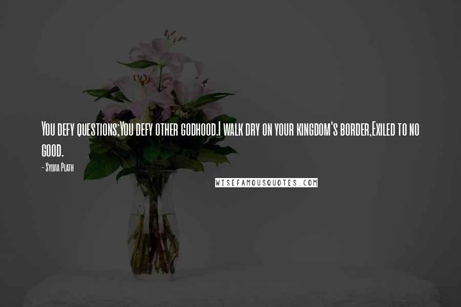Sylvia Plath Quotes: You defy questions;You defy other godhood.I walk dry on your kingdom's border,Exiled to no good.