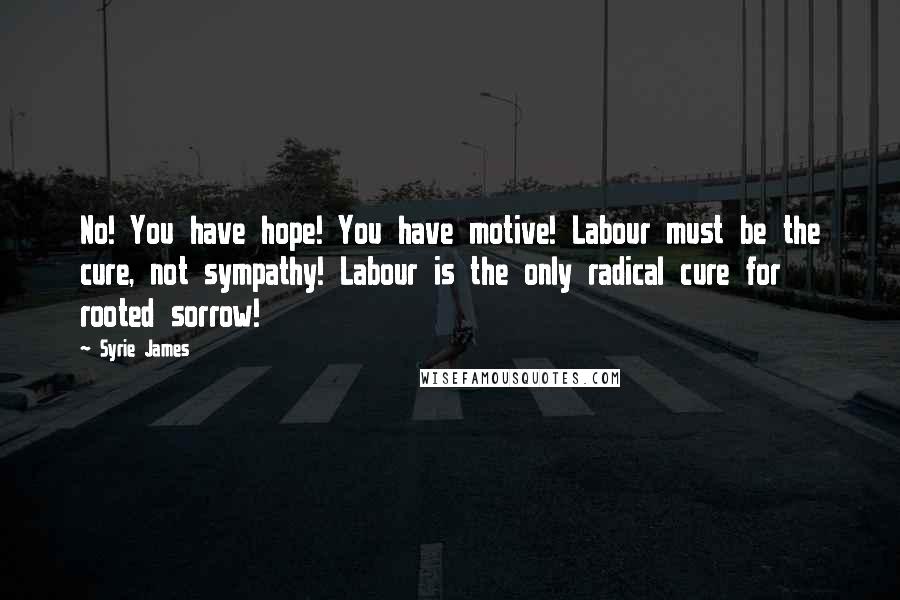 Syrie James Quotes: No! You have hope! You have motive! Labour must be the cure, not sympathy! Labour is the only radical cure for rooted sorrow!