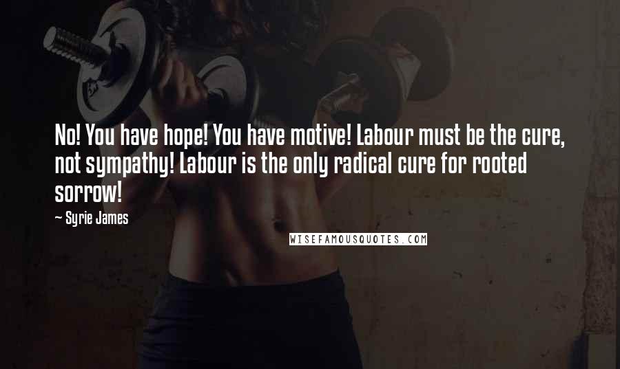 Syrie James Quotes: No! You have hope! You have motive! Labour must be the cure, not sympathy! Labour is the only radical cure for rooted sorrow!