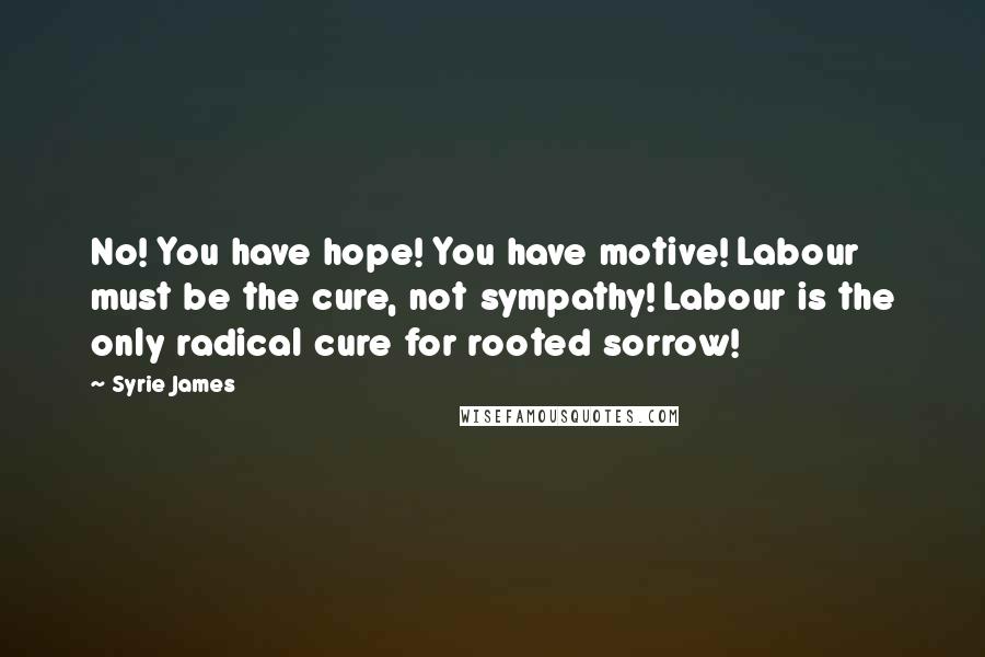 Syrie James Quotes: No! You have hope! You have motive! Labour must be the cure, not sympathy! Labour is the only radical cure for rooted sorrow!