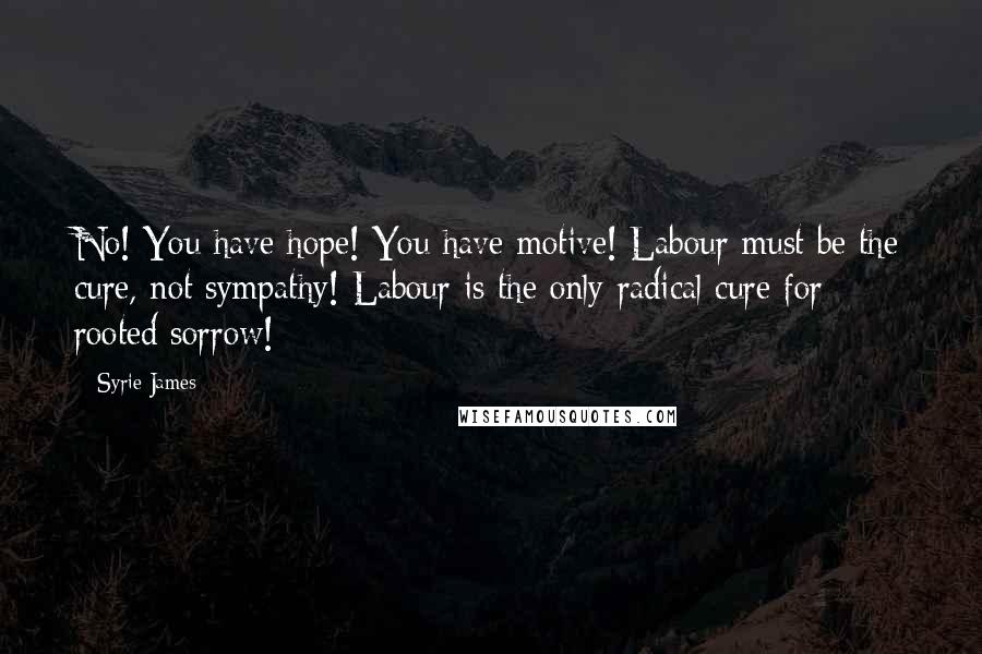 Syrie James Quotes: No! You have hope! You have motive! Labour must be the cure, not sympathy! Labour is the only radical cure for rooted sorrow!