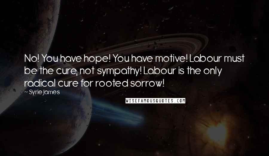 Syrie James Quotes: No! You have hope! You have motive! Labour must be the cure, not sympathy! Labour is the only radical cure for rooted sorrow!