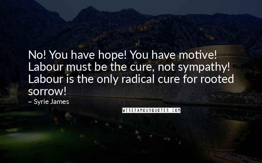 Syrie James Quotes: No! You have hope! You have motive! Labour must be the cure, not sympathy! Labour is the only radical cure for rooted sorrow!