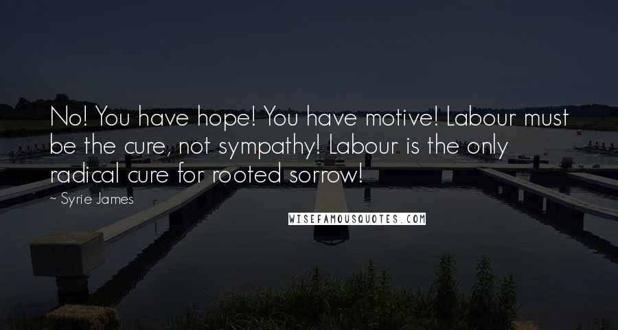 Syrie James Quotes: No! You have hope! You have motive! Labour must be the cure, not sympathy! Labour is the only radical cure for rooted sorrow!