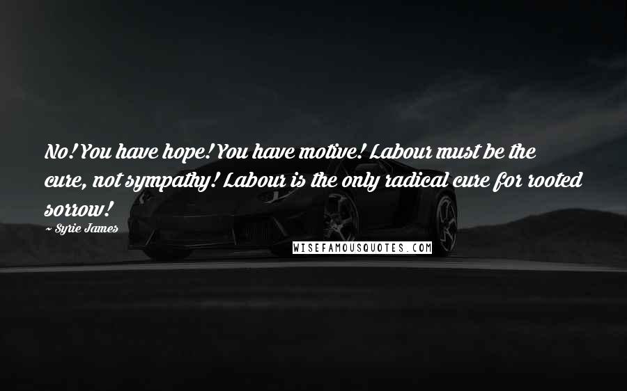 Syrie James Quotes: No! You have hope! You have motive! Labour must be the cure, not sympathy! Labour is the only radical cure for rooted sorrow!