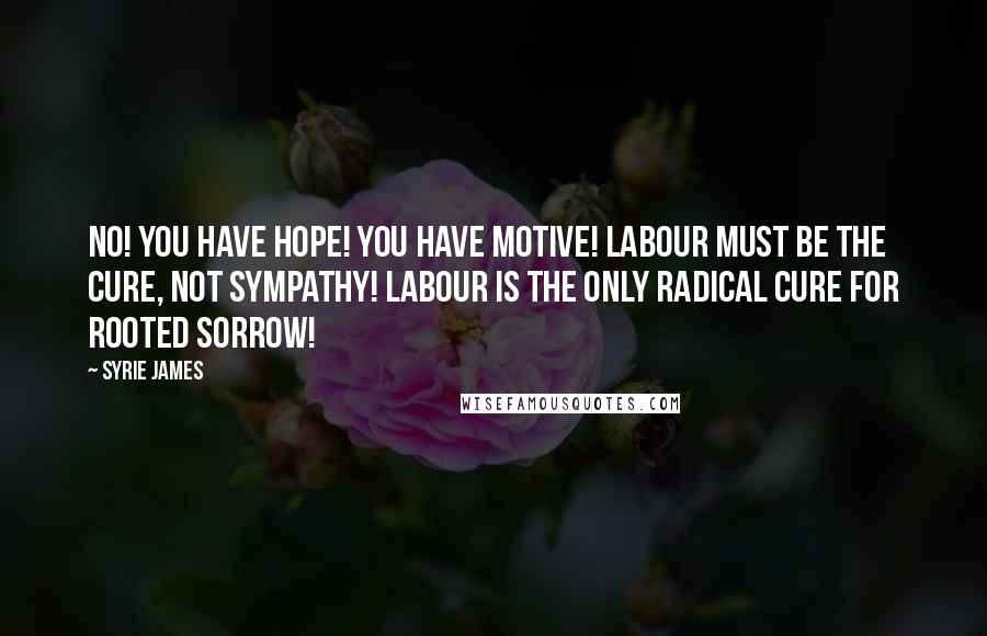 Syrie James Quotes: No! You have hope! You have motive! Labour must be the cure, not sympathy! Labour is the only radical cure for rooted sorrow!