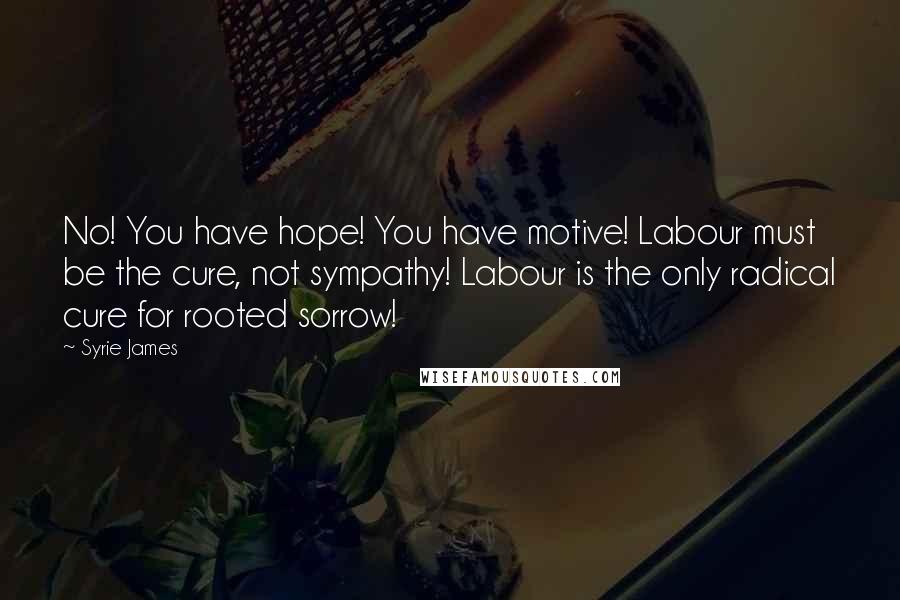 Syrie James Quotes: No! You have hope! You have motive! Labour must be the cure, not sympathy! Labour is the only radical cure for rooted sorrow!