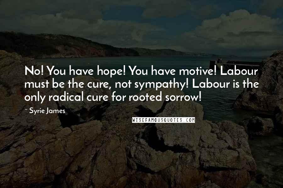 Syrie James Quotes: No! You have hope! You have motive! Labour must be the cure, not sympathy! Labour is the only radical cure for rooted sorrow!