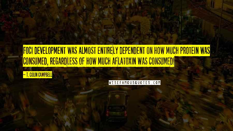 T. Colin Campbell Quotes: Foci development was almost entirely dependent on how much protein was consumed, regardless of how much aflatoxin was consumed!