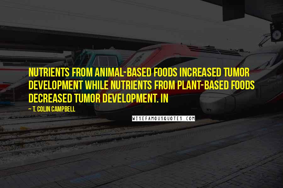 T. Colin Campbell Quotes: Nutrients from animal-based foods increased tumor development while nutrients from plant-based foods decreased tumor development. In