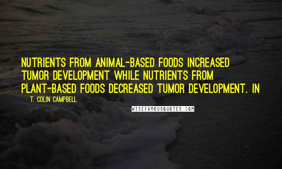 T. Colin Campbell Quotes: Nutrients from animal-based foods increased tumor development while nutrients from plant-based foods decreased tumor development. In