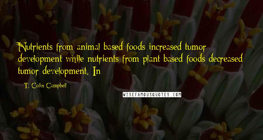 T. Colin Campbell Quotes: Nutrients from animal-based foods increased tumor development while nutrients from plant-based foods decreased tumor development. In