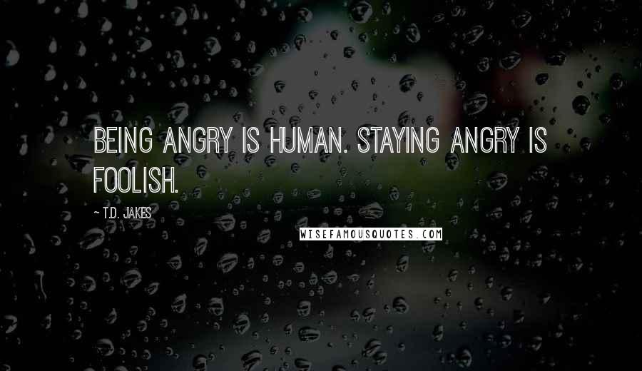 T.D. Jakes Quotes: Being angry is human. Staying angry is foolish.