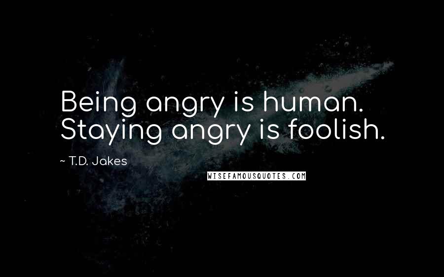 T.D. Jakes Quotes: Being angry is human. Staying angry is foolish.