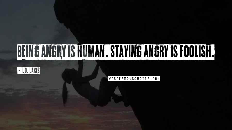 T.D. Jakes Quotes: Being angry is human. Staying angry is foolish.