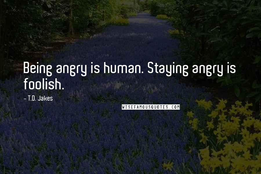 T.D. Jakes Quotes: Being angry is human. Staying angry is foolish.