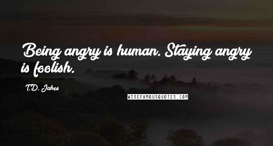 T.D. Jakes Quotes: Being angry is human. Staying angry is foolish.