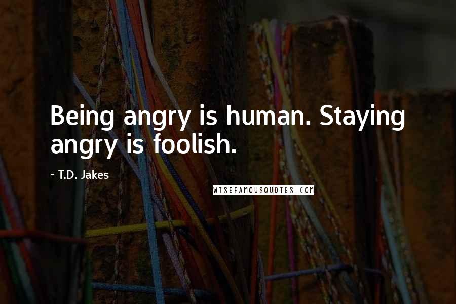 T.D. Jakes Quotes: Being angry is human. Staying angry is foolish.