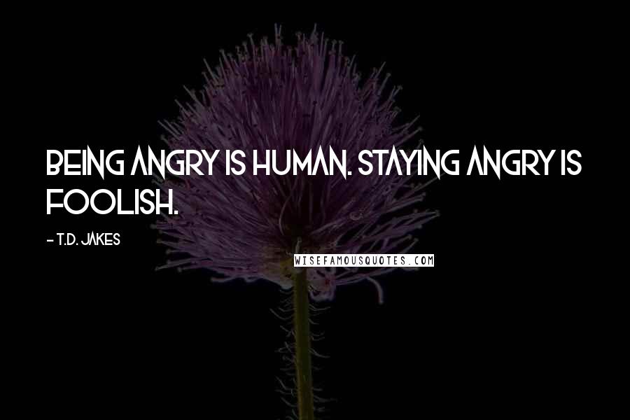 T.D. Jakes Quotes: Being angry is human. Staying angry is foolish.