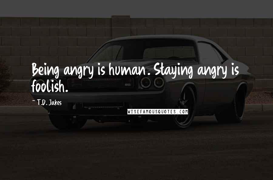 T.D. Jakes Quotes: Being angry is human. Staying angry is foolish.