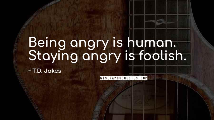 T.D. Jakes Quotes: Being angry is human. Staying angry is foolish.