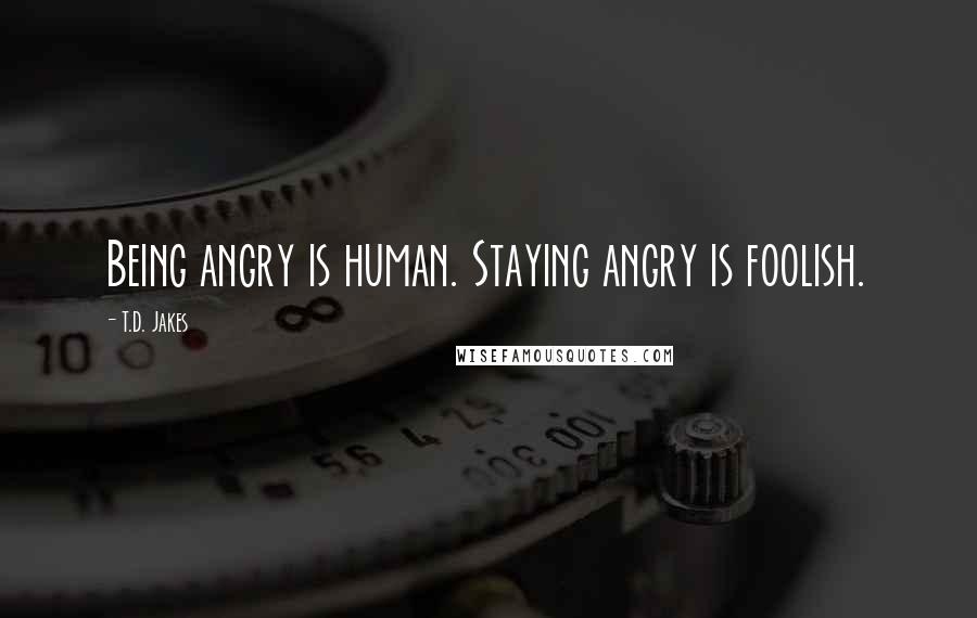 T.D. Jakes Quotes: Being angry is human. Staying angry is foolish.