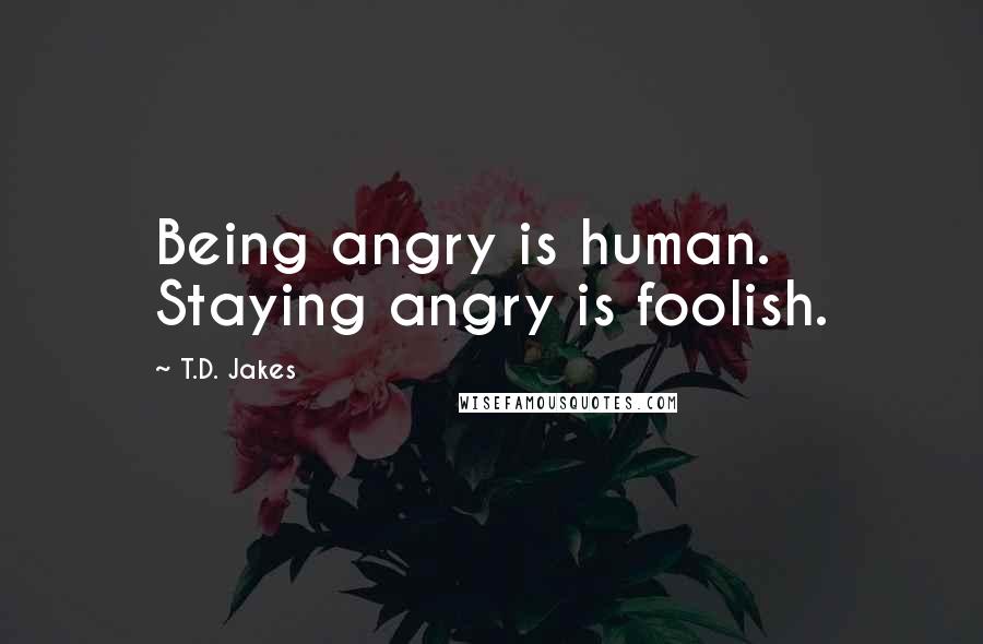 T.D. Jakes Quotes: Being angry is human. Staying angry is foolish.