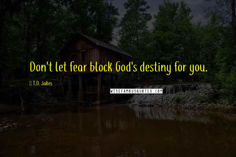 T.D. Jakes Quotes: Don't let fear block God's destiny for you.