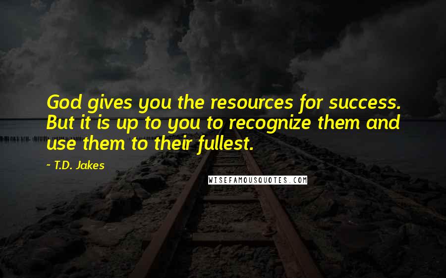 T.D. Jakes Quotes: God gives you the resources for success. But it is up to you to recognize them and use them to their fullest.