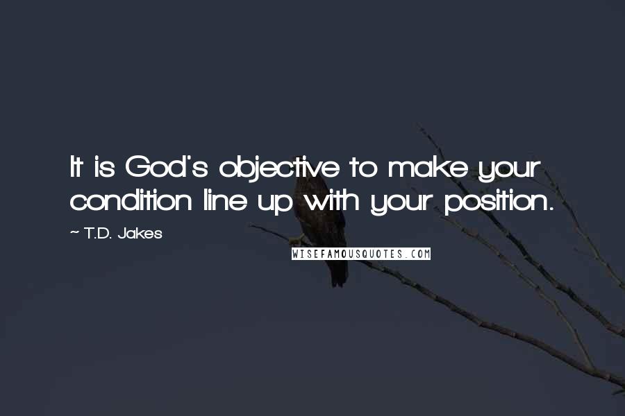 T.D. Jakes Quotes: It is God's objective to make your condition line up with your position.