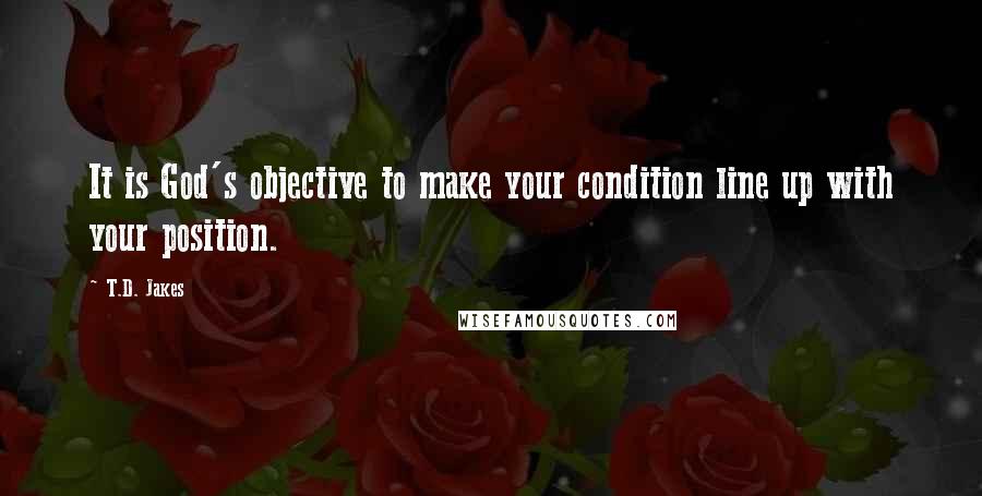 T.D. Jakes Quotes: It is God's objective to make your condition line up with your position.