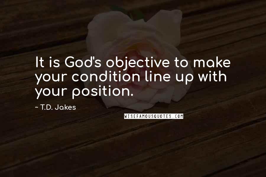T.D. Jakes Quotes: It is God's objective to make your condition line up with your position.