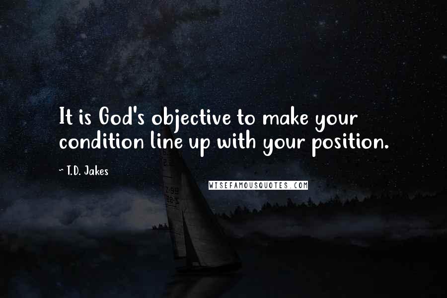 T.D. Jakes Quotes: It is God's objective to make your condition line up with your position.