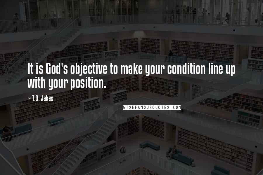 T.D. Jakes Quotes: It is God's objective to make your condition line up with your position.