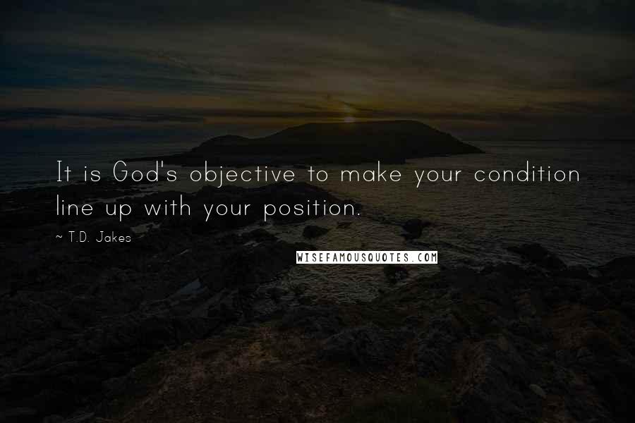 T.D. Jakes Quotes: It is God's objective to make your condition line up with your position.