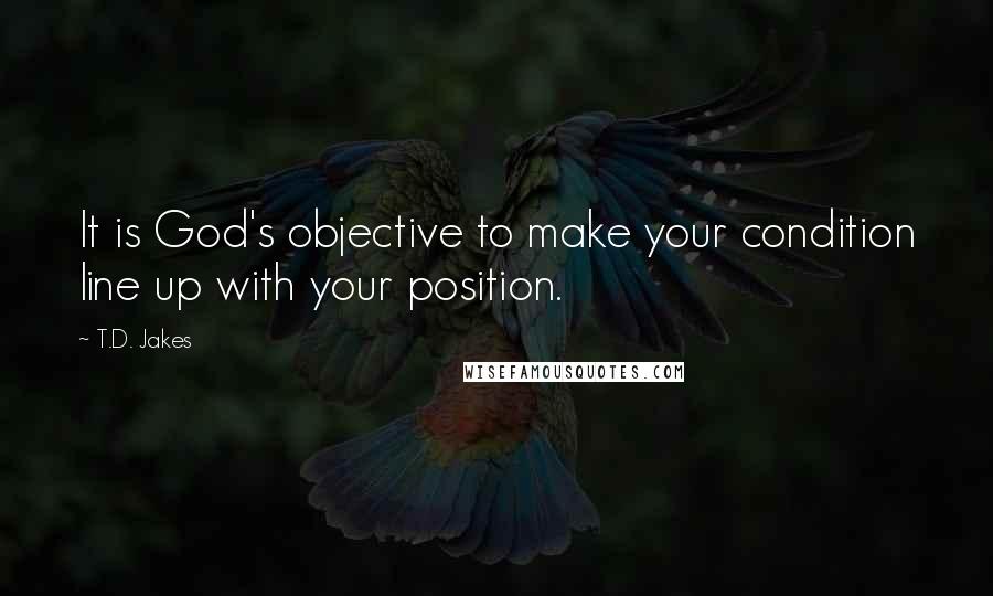 T.D. Jakes Quotes: It is God's objective to make your condition line up with your position.