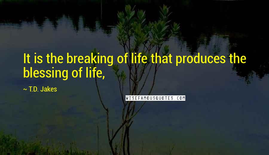 T.D. Jakes Quotes: It is the breaking of life that produces the blessing of life,