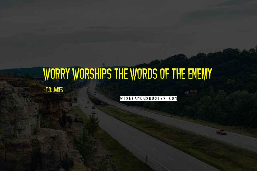T.D. Jakes Quotes: Worry worships the words of the enemy