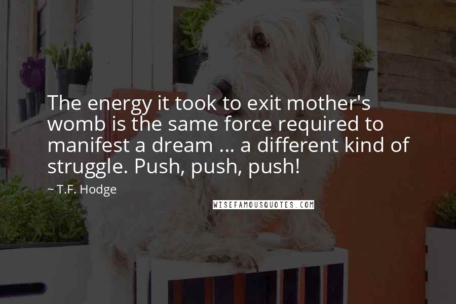 T.F. Hodge Quotes: The energy it took to exit mother's womb is the same force required to manifest a dream ... a different kind of struggle. Push, push, push!