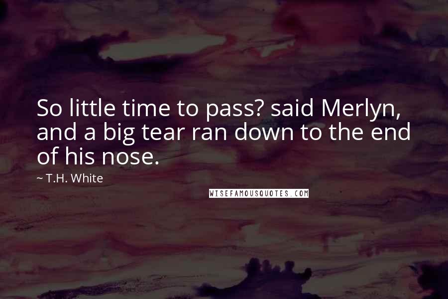 T.H. White Quotes: So little time to pass? said Merlyn, and a big tear ran down to the end of his nose.