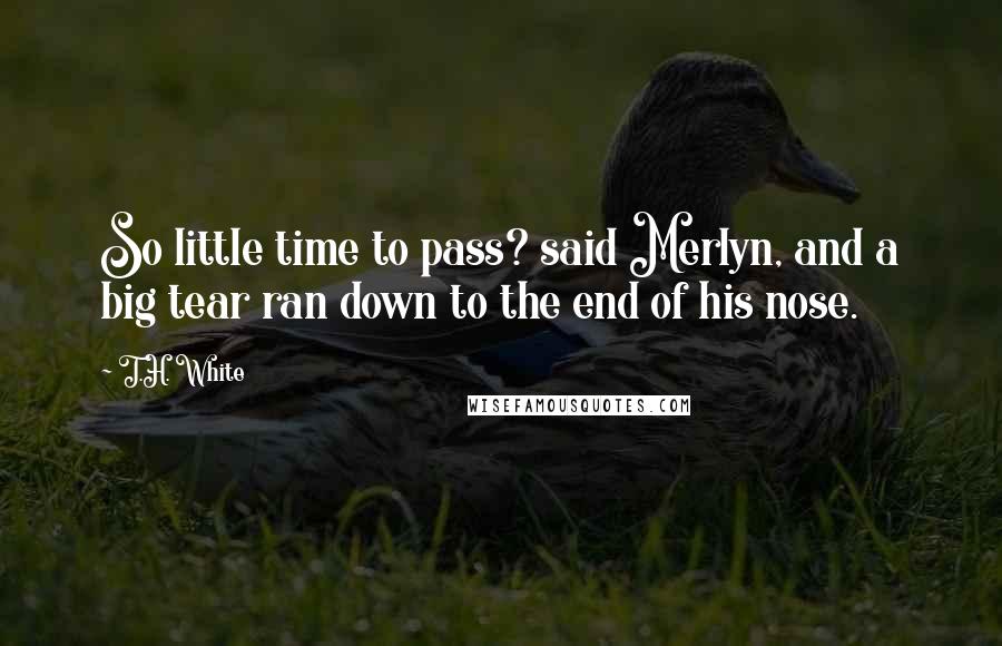 T.H. White Quotes: So little time to pass? said Merlyn, and a big tear ran down to the end of his nose.