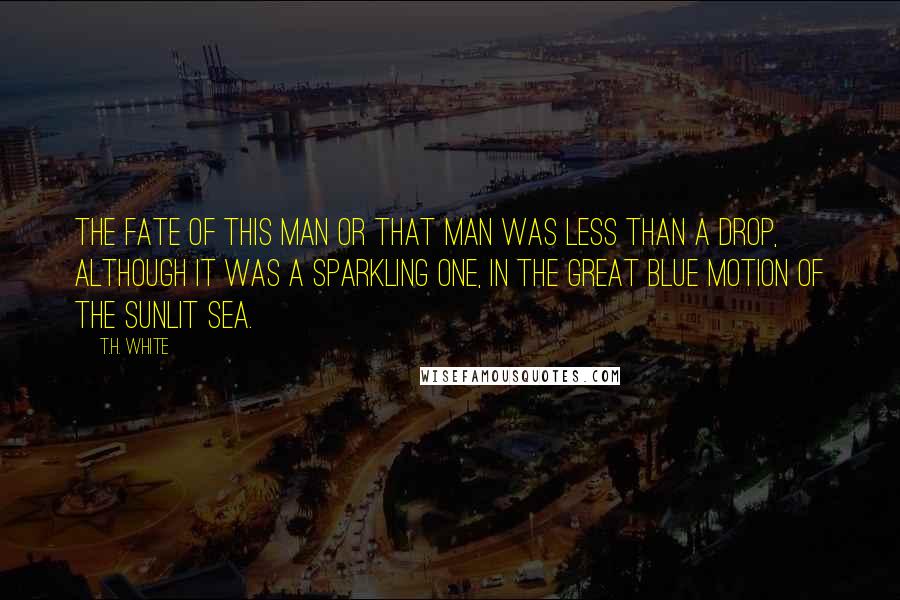 T.H. White Quotes: The fate of this man or that man was less than a drop, although it was a sparkling one, in the great blue motion of the sunlit sea.