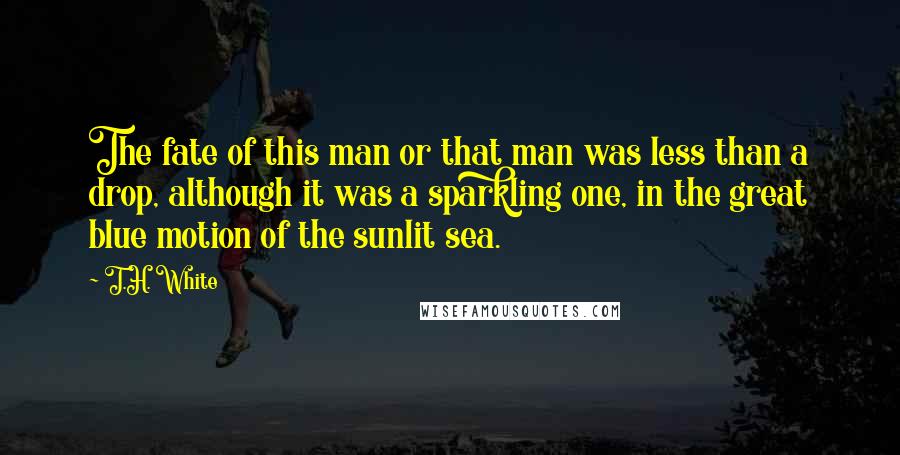 T.H. White Quotes: The fate of this man or that man was less than a drop, although it was a sparkling one, in the great blue motion of the sunlit sea.