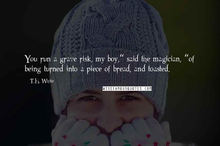 T.H. White Quotes: You run a grave risk, my boy," said the magician, "of being turned into a piece of bread, and toasted.