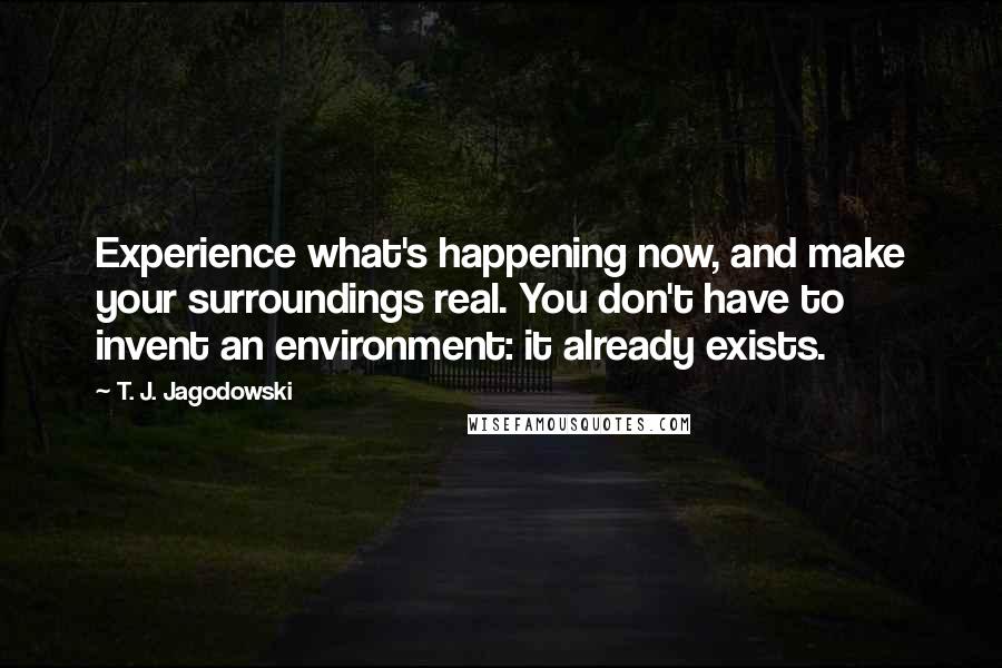 T. J. Jagodowski Quotes: Experience what's happening now, and make your surroundings real. You don't have to invent an environment: it already exists.