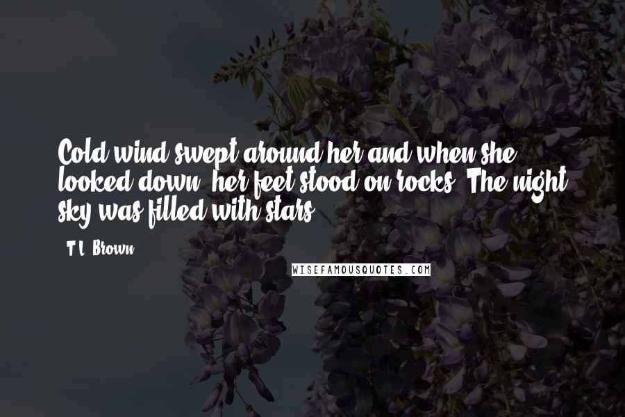 T.L. Brown Quotes: Cold wind swept around her and when she looked down, her feet stood on rocks. The night sky was filled with stars.