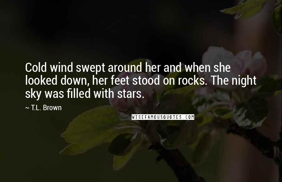 T.L. Brown Quotes: Cold wind swept around her and when she looked down, her feet stood on rocks. The night sky was filled with stars.