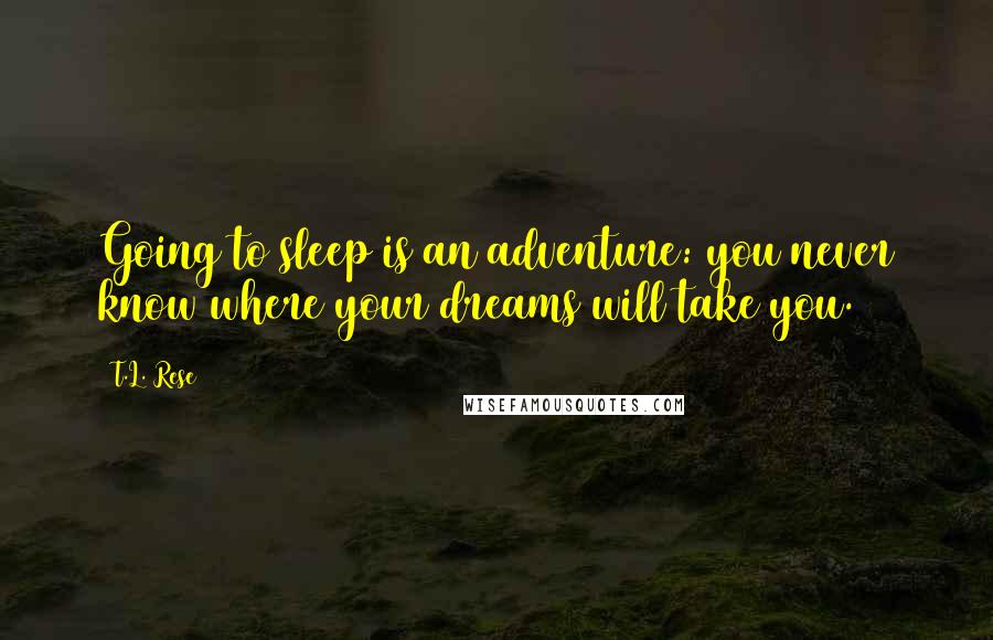 T.L. Rese Quotes: Going to sleep is an adventure: you never know where your dreams will take you.